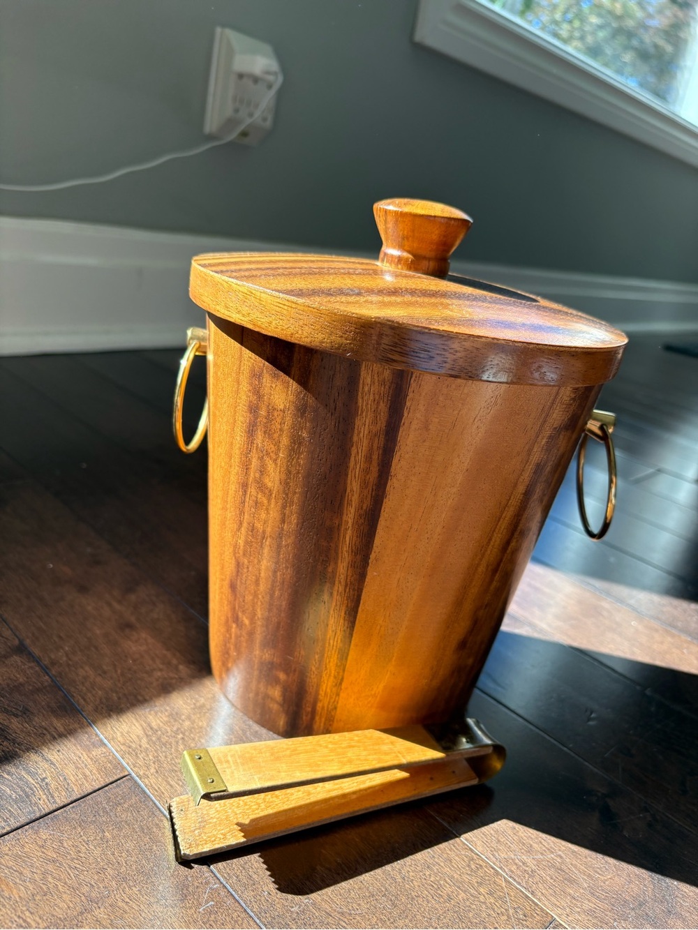 ✨ Vintage Mid-Century Modern Teak Wood & Brass Ice Bucket w/ Tongs | KMC Japan